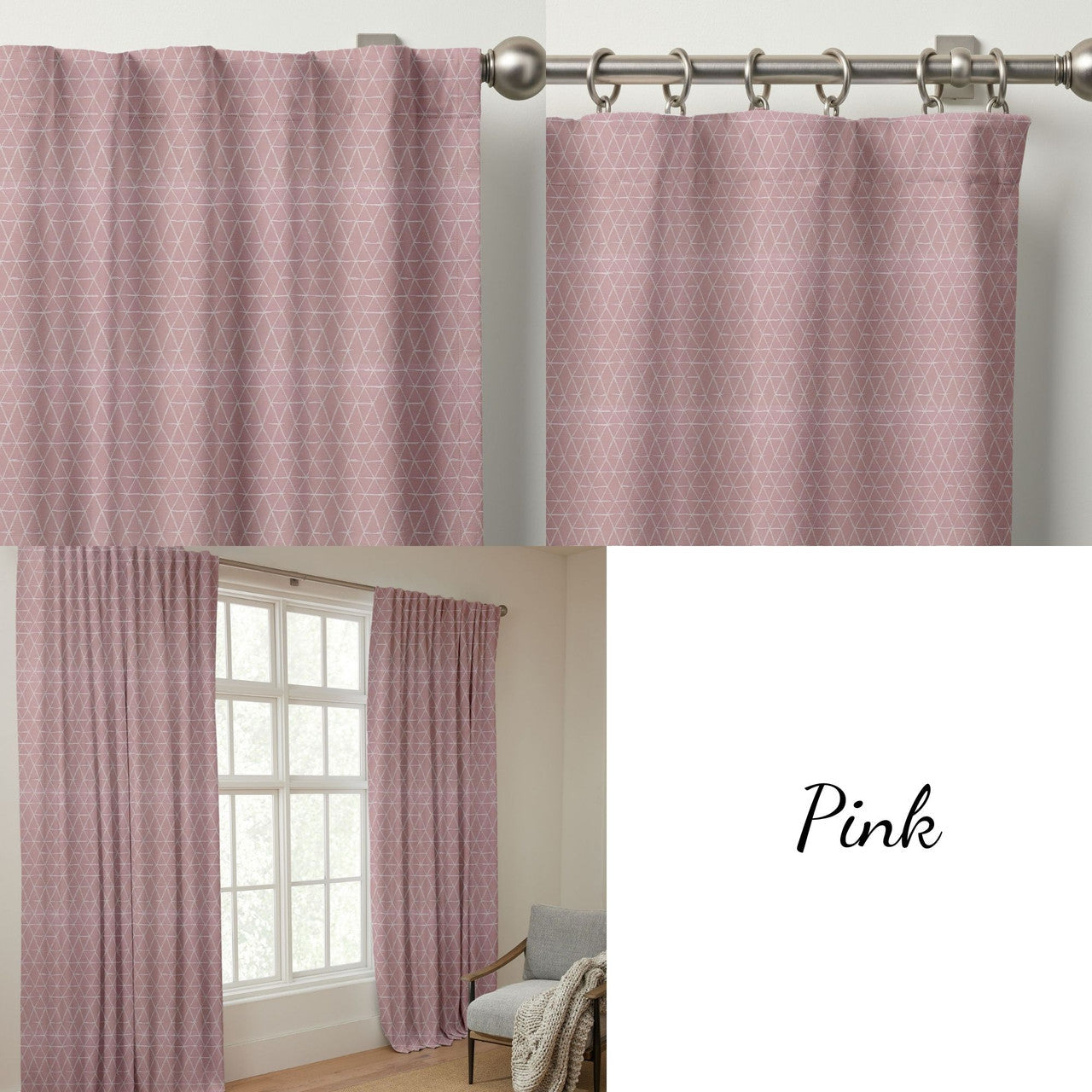 Modern Geometric Triangle Organic Cotton Curtains - Light Filtering & Blackout Options-4