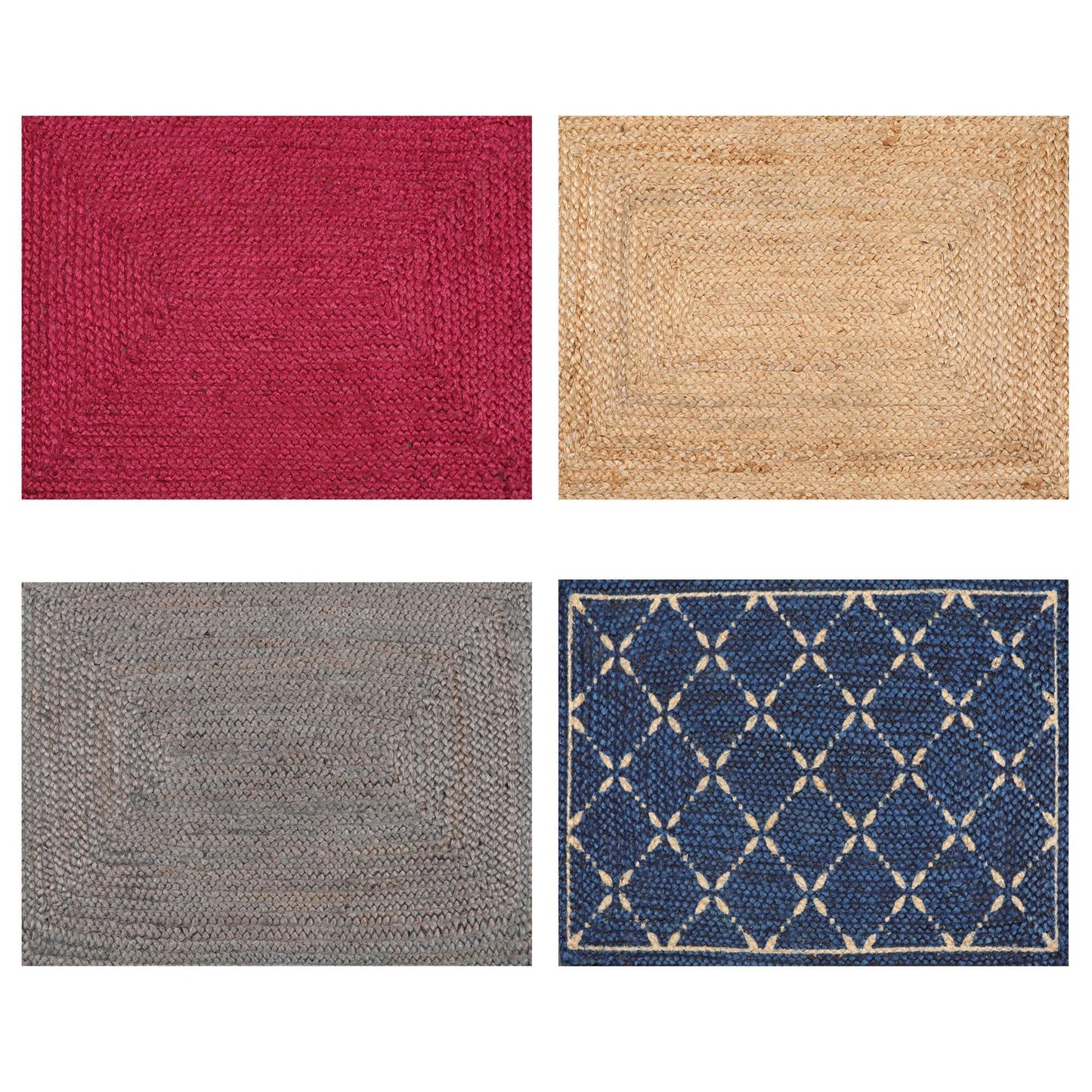 Set of Four 21"x34" Hand Braided Jute Natural Fiber Area Rug Footmat Doormat Mat Multi Color-0
